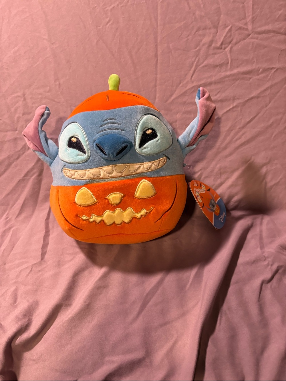 Disney Halloween Stitch Pumpkin Plush - Orange/Blue with Pink Ears